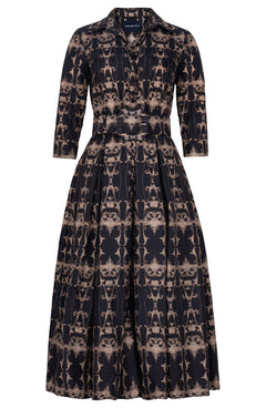 Audrey Dress #7 Shirt Collar 3/4 Sleeve Midi Plus Length Poliamide Taffta (Uffizi Ornament Dark)