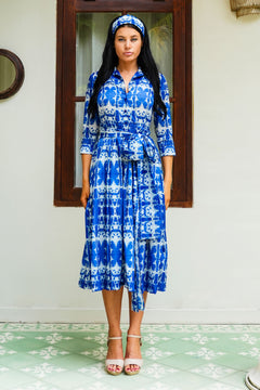 Audrey Dress #7 Shirt Collar 3/4 Sleeve Midi Length Poliamide Taffta (Uffizi Ornament Pastel)
