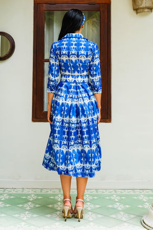 Audrey Dress #7 Shirt Collar 3/4 Sleeve Midi Length Poliamide Taffta (Uffizi Ornament Pastel)