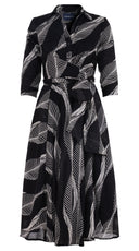 Olivia Dress Shirt Collar 3/4 Sleeve Midi Length Wool Musola (Ukara Leaves Ivory)