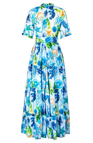 Eden Dress Crew Neck 1/2 Sleeve Maxi Length Cotton Musola (Under The Sea)