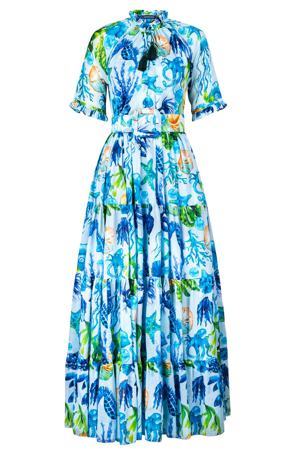 Eden Dress Crew Neck 1/2 Sleeve Maxi Length Cotton Musola (Under The Sea)