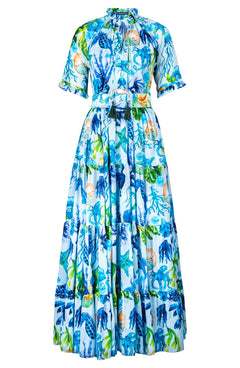 Eden Dress Crew Neck 1/2 Sleeve Maxi Length Cotton Musola (Under The Sea)