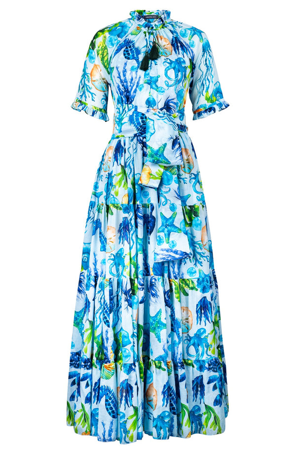 Eden Dress Crew Neck 1/2 Sleeve Maxi Length Cotton Musola (Under The Sea)