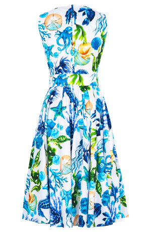 Abelia Dress Crew Neck Sleeveless Long Length Cotton Stretch (Under The Sea)