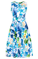 Abelia Dress Crew Neck Sleeveless Long Length Cotton Stretch (Under The Sea)