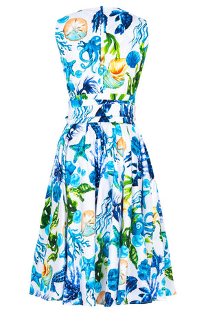 Abelia Dress Crew Neck Sleeveless Long Length Cotton Stretch (Under The Sea)