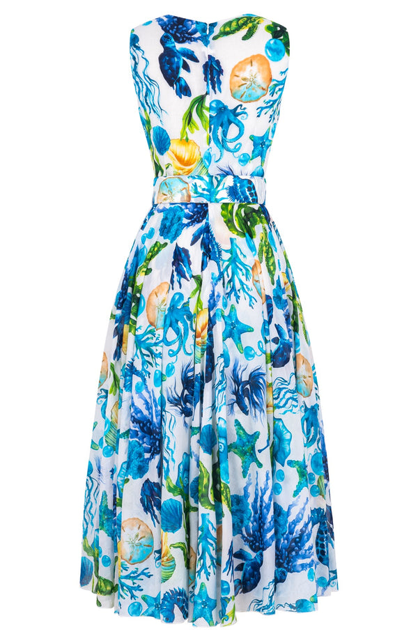 Aster Dress Crew Neck Sleeveless Midi Plus Length Cotton Musola (Under The Sea)