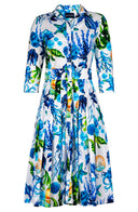 Audrey Dress #4 Shirt Collar 3/4 Sleeve Long Length Cotton Stretch (Under The Sea)