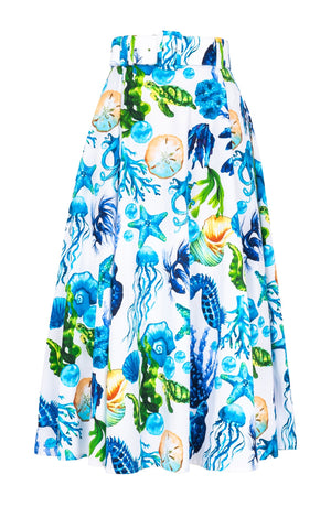 Avenue Skirt Midi Length Cotton Stretch (Under The Sea)