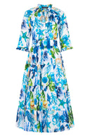 Eva Dress Crew Neck 3/4 Sleeve Midi Length Cotton Musola (Under The Sea)