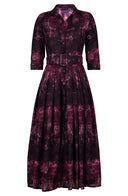 Audrey Dress #4 Shirt Collar 3/4 Sleeve Midi Plus Length Wool (Venezia Velvet) - Raspberry