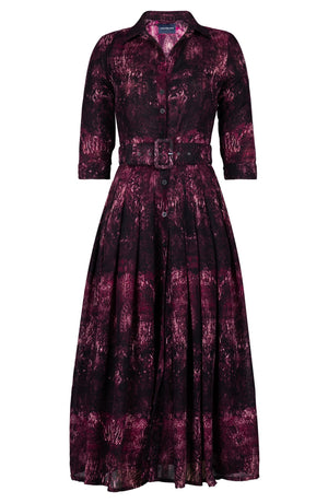Audrey Dress #4 Shirt Collar 3/4 Sleeve Midi Plus Length Wool (Venezia Velvet) - Raspberry