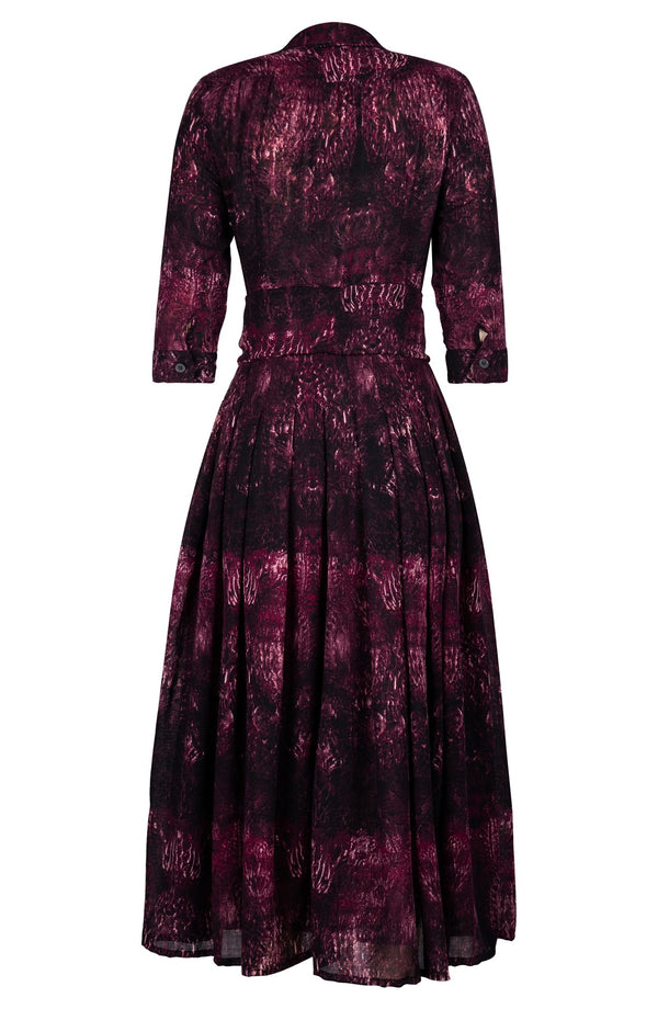 Audrey Dress #4 Shirt Collar 3/4 Sleeve Midi Plus Length Wool (Venezia Velvet) - Raspberry