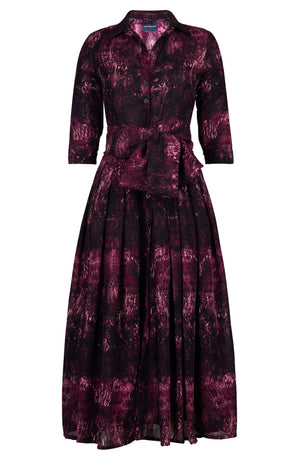 Audrey Dress #4 Shirt Collar 3/4 Sleeve Midi Plus Length Wool (Venezia Velvet) - Raspberry