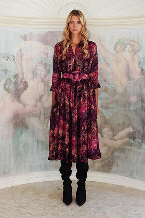 Terry Dress Shirt Collar 3/4 Sleeve Midi Plus Length Poliamide Taffta (Venezia)