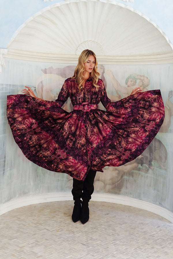 Terry Dress Shirt Collar 3/4 Sleeve Midi Plus Length Poliamide Taffta (Venezia)