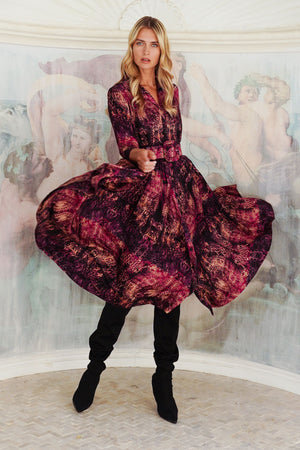 Terry Dress Shirt Collar 3/4 Sleeve Midi Plus Length Poliamide Taffta (Venezia)