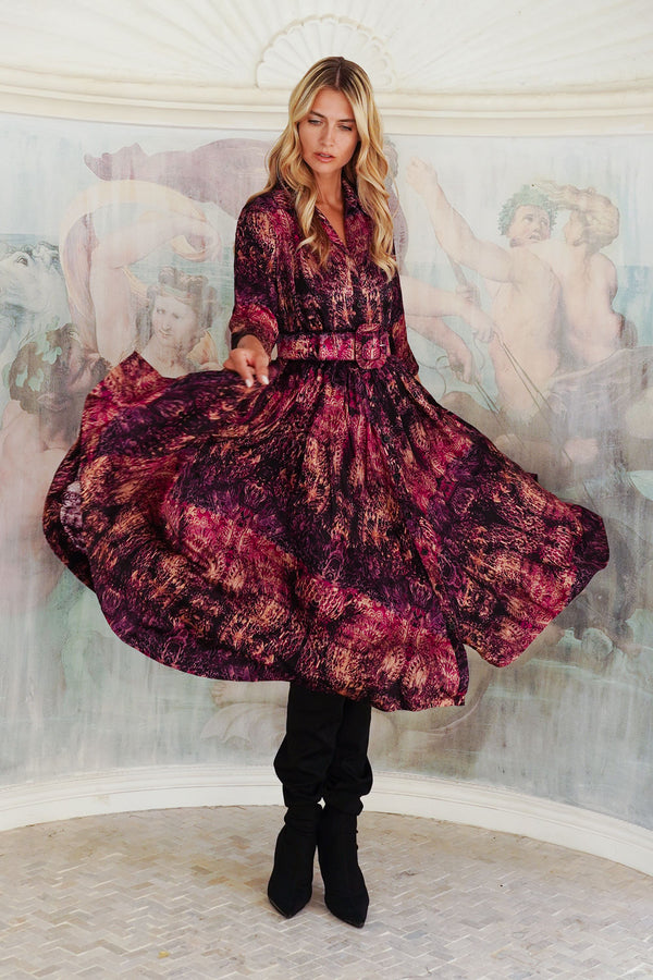 Terry Dress Shirt Collar 3/4 Sleeve Midi Plus Length Poliamide Taffta (Venezia)