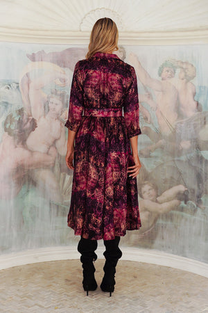 Terry Dress Shirt Collar 3/4 Sleeve Midi Plus Length Poliamide Taffta (Venezia)