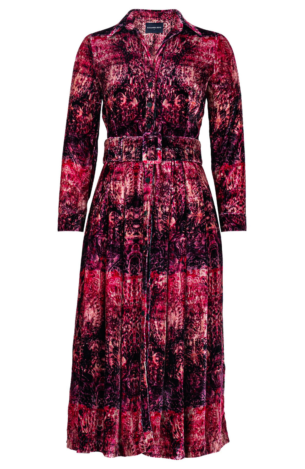 Audrey Dress #3 Shirt Collar Long Sleeve Midi Length Silk Velvet (Venezia Velvet)