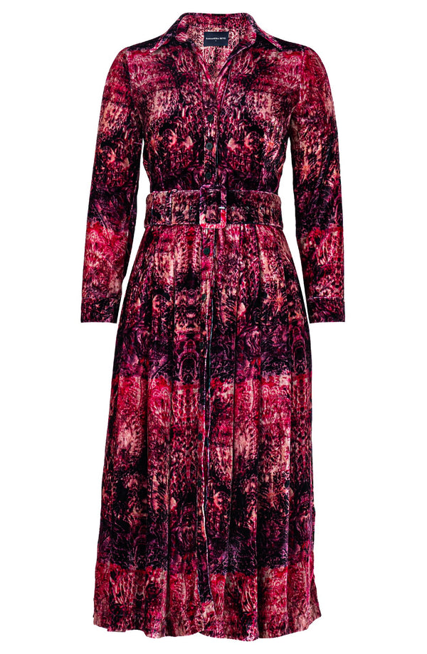 Audrey Dress #3 Shirt Collar Long Sleeve Midi Length Silk Velvet (Venezia Velvet)