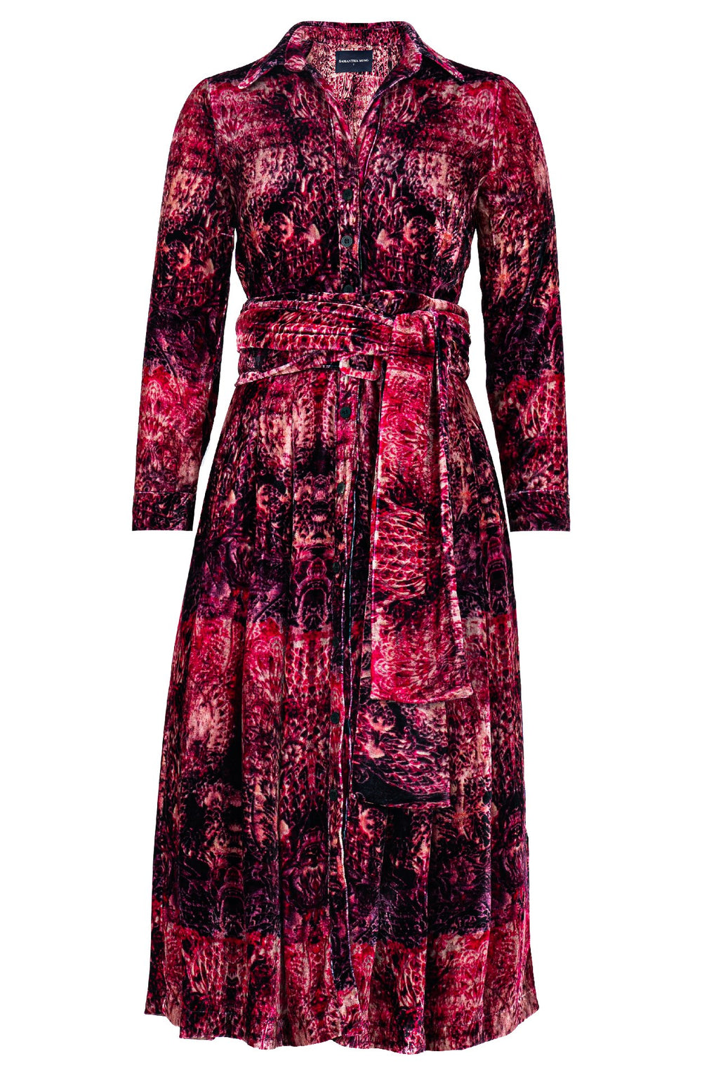 Audrey Dress #3 Shirt Collar Long Sleeve Midi Length Silk Velvet (Venezia Velvet)