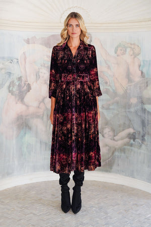 Audrey Dress #3 Shirt Collar 3/4 Sleeve Midi Length Silk Velvet (Venezia)