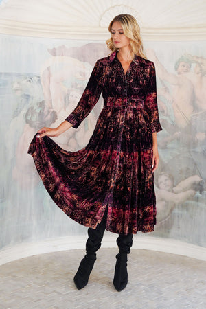 Audrey Dress #3 Shirt Collar 3/4 Sleeve Midi Length Silk Velvet (Venezia)