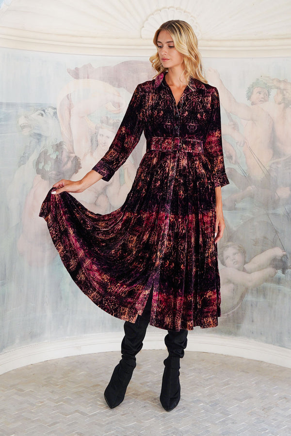 Audrey Dress #3 Shirt Collar 3/4 Sleeve Midi Length Silk Velvet (Venezia)