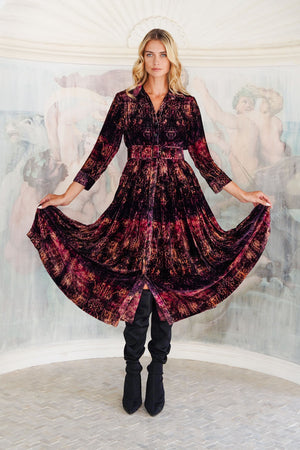 Audrey Dress #3 Shirt Collar 3/4 Sleeve Midi Length Silk Velvet (Venezia)