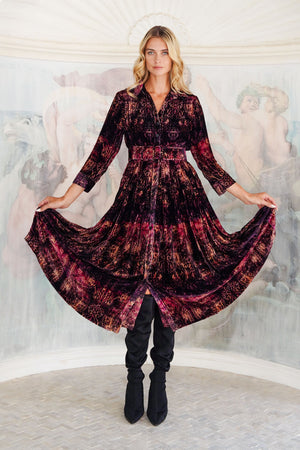 Audrey Dress #3 Shirt Collar 3/4 Sleeve Midi Length Silk Velvet (Venezia)