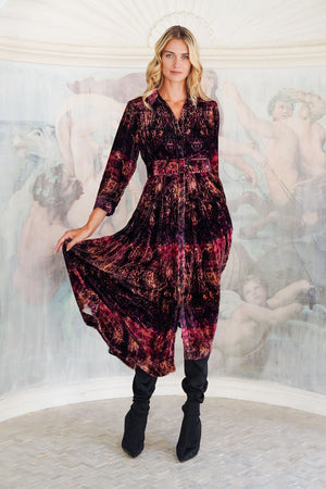 Audrey Dress #3 Shirt Collar 3/4 Sleeve Midi Length Silk Velvet (Venezia)
