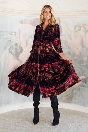 Audrey Dress #3 Shirt Collar 3/4 Sleeve Midi Length Silk Velvet (Venezia)