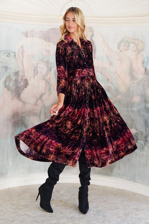 Audrey Dress #3 Shirt Collar 3/4 Sleeve Midi Length Silk Velvet (Venezia)