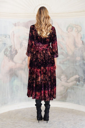 Audrey Dress #3 Shirt Collar 3/4 Sleeve Midi Length Silk Velvet (Venezia)