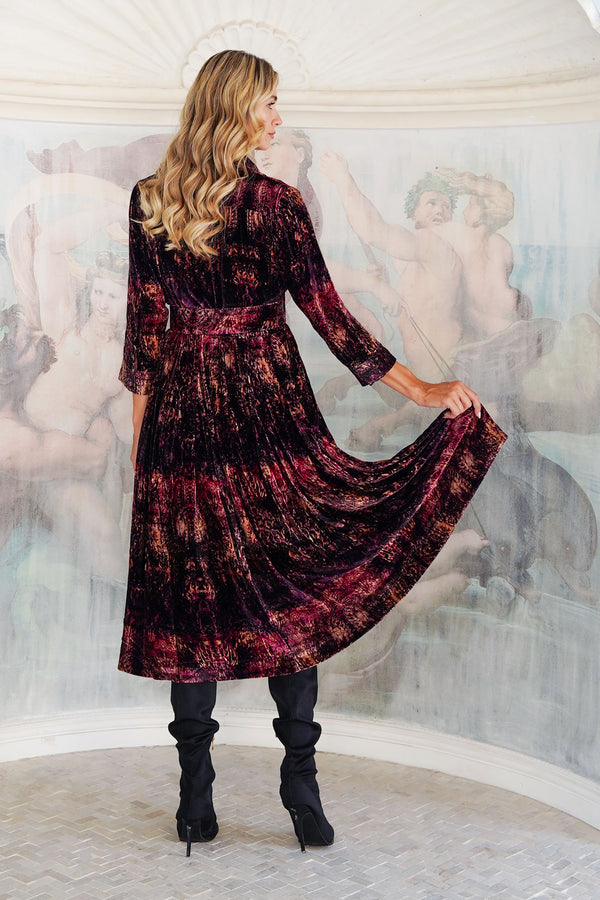 Audrey Dress #3 Shirt Collar 3/4 Sleeve Midi Length Silk Velvet (Venezia)