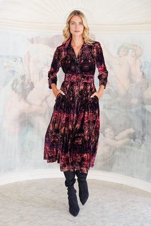 Audrey Dress #3 Shirt Collar 3/4 Sleeve Midi Length Silk Velvet (Venezia)
