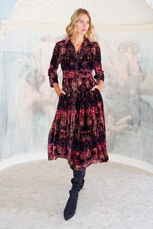 Audrey Dress #3 Shirt Collar 3/4 Sleeve Midi Length Silk Velvet (Venezia)