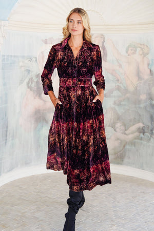 Audrey Dress #3 Shirt Collar 3/4 Sleeve Midi Length Silk Velvet (Venezia)
