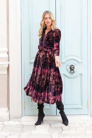 Audrey Dress #3 Shirt Collar 3/4 Sleeve Midi Length Silk Velvet (Venezia)