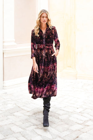 Audrey Dress #3 Shirt Collar 3/4 Sleeve Midi Length Silk Velvet (Venezia)