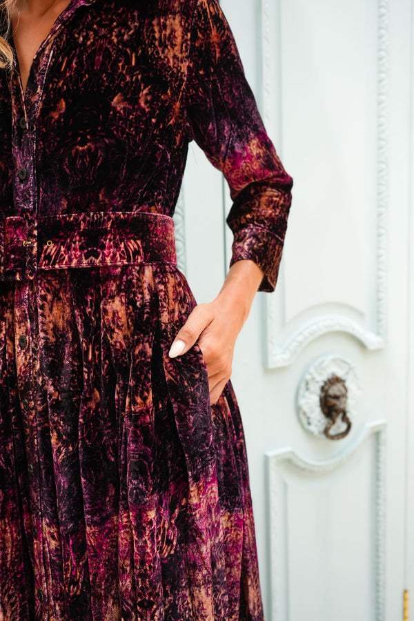 Audrey Dress #3 Shirt Collar 3/4 Sleeve Midi Length Silk Velvet (Venezia)