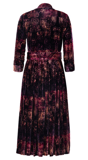 Audrey Dress #1 Shirt Collar 3/4 Sleeve Midi Length Silk Velvet (Veniezia Velvet)