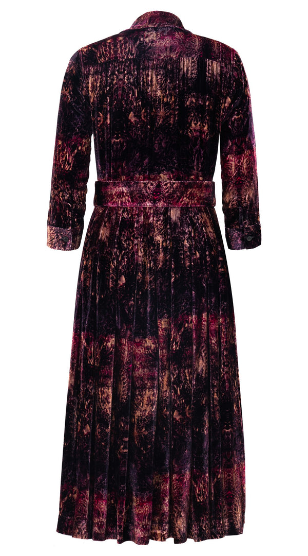 Audrey Dress #1 Shirt Collar 3/4 Sleeve Midi Length Silk Velvet (Veniezia Velvet)