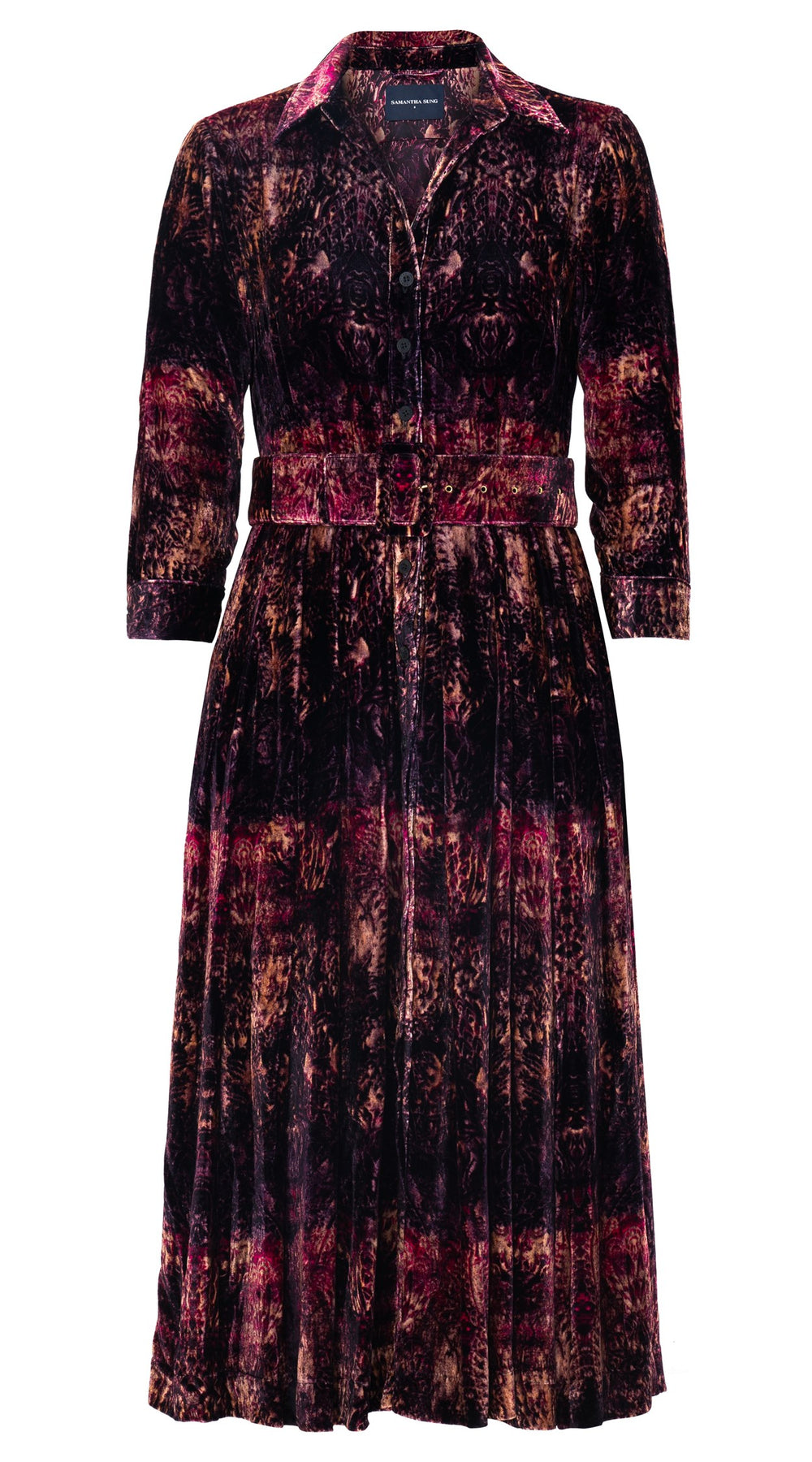 Audrey Dress #1 Shirt Collar 3/4 Sleeve Midi Length Silk Velvet (Veniezia Velvet)