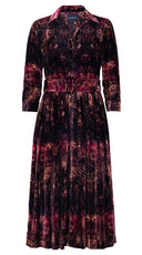 Audrey Dress #1 Shirt Collar 3/4 Sleeve Midi Length Silk Velvet (Veniezia Velvet)