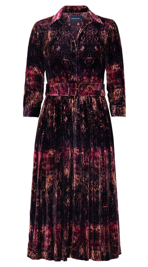 Audrey Dress #1 Shirt Collar 3/4 Sleeve Midi Length Silk Velvet (Veniezia Velvet)