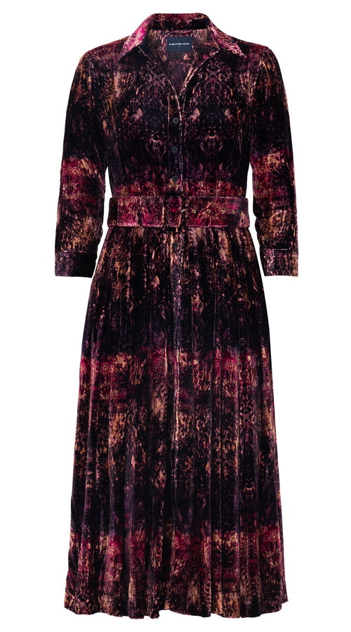 Audrey Dress #1 Shirt Collar 3/4 Sleeve Midi Length Silk Velvet (Veniezia Velvet)