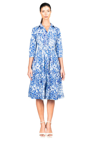 Audrey Dress #1 Shirt Collar 3/4 Sleeve Long Length Cotton Stretch (Victoria Leopard Pastel)